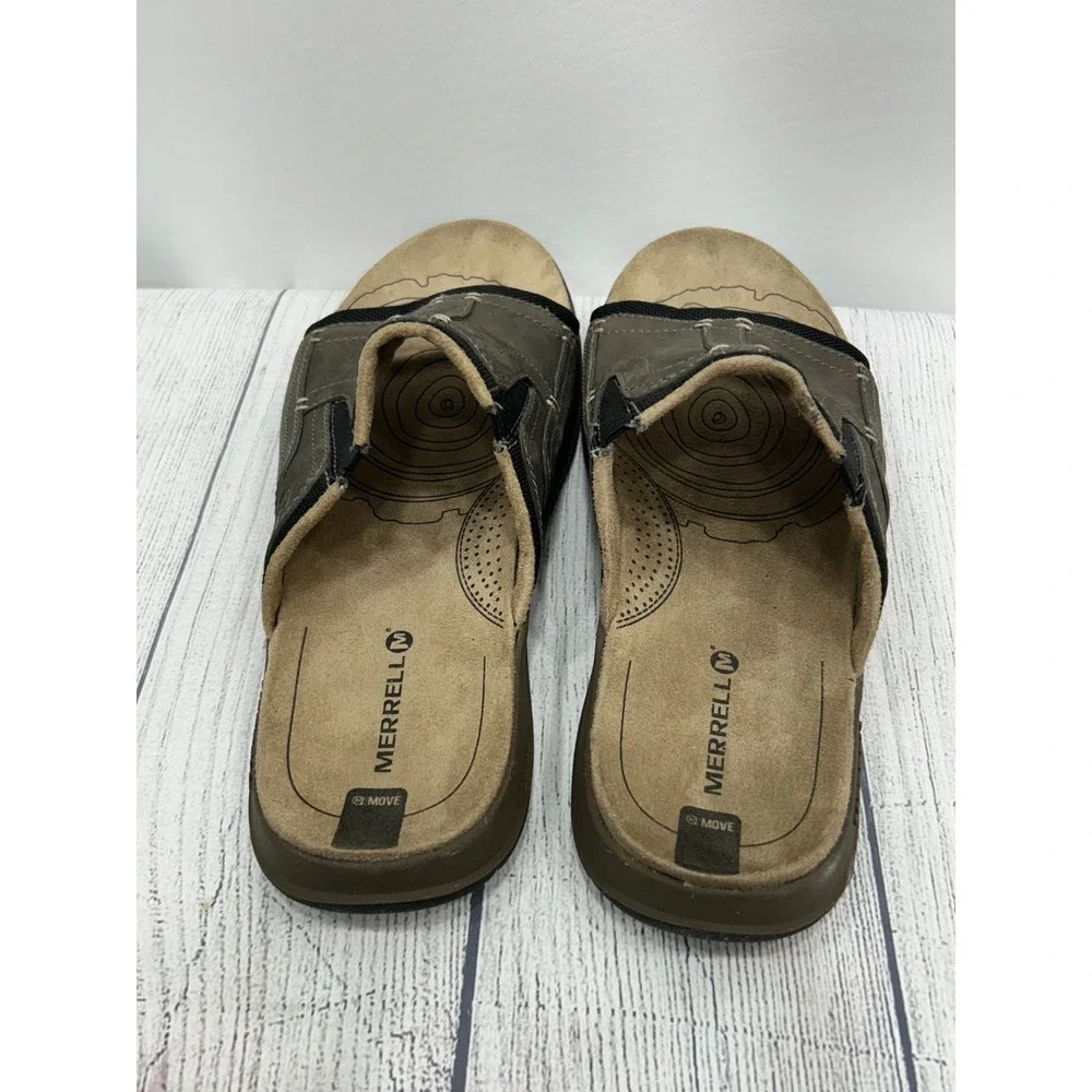 Merrell Boulder Slide Sandals Mens 8 Brown Leather Slip On‎ Comfort Outdoor